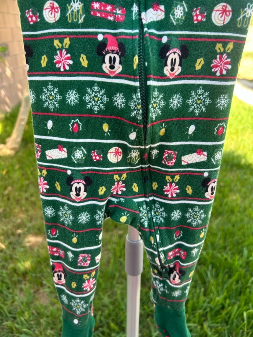 Disney Green Mickey Holiday Footed One-Piece Pajamas